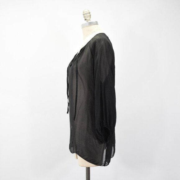 Sofia made in Italy Sheer Black Silk Chiffon V-Neck Peasant Top - Picture 4 of 6